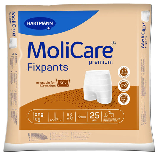 MoliCare Premium Fixpants Long Leg Size Large 25 Pack - Washable fixation pants for incontinence pad support