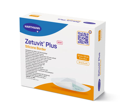 Hartmann Zetuvit Plus Silicone Border Wound Dressing 15x15cm pack of 10