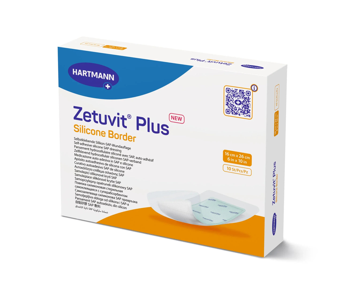 Hartmann Zetuvit Plus Silicone Border Wound Dressing 16x26cm rectangular pack of 10