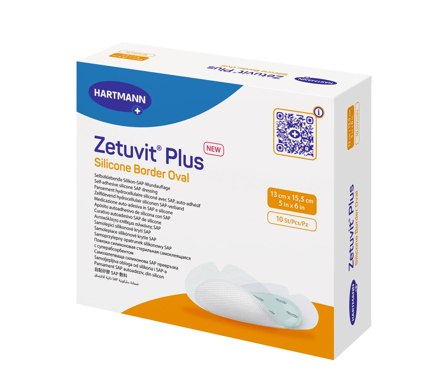 Hartmann Zetuvit Plus Silicone Border Oval Wound Dressing 13x15.5cm pack of 10