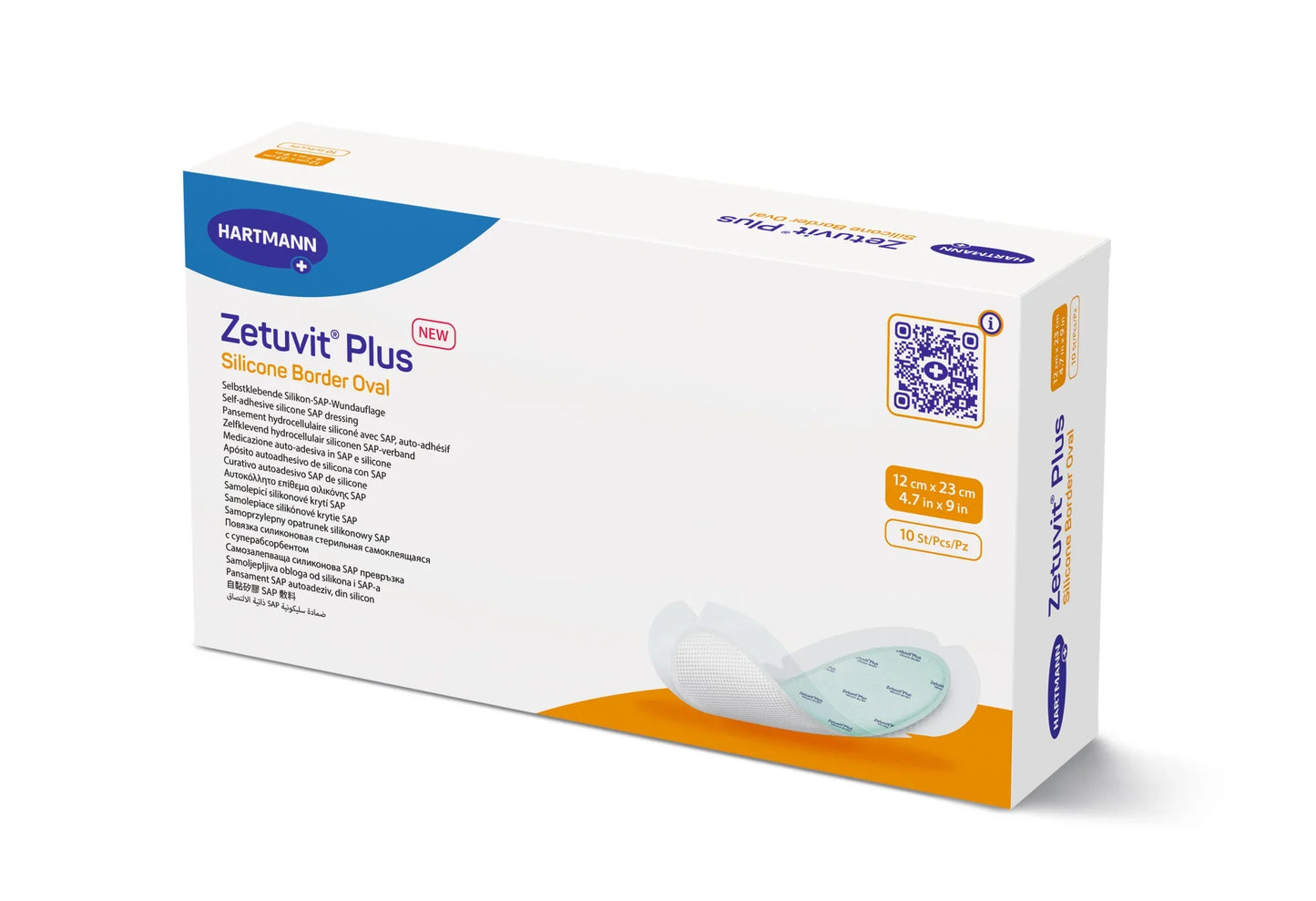 Hartmann Zetuvit Plus Silicone Border Oval Wound Dressing 12x23cm pack of 10