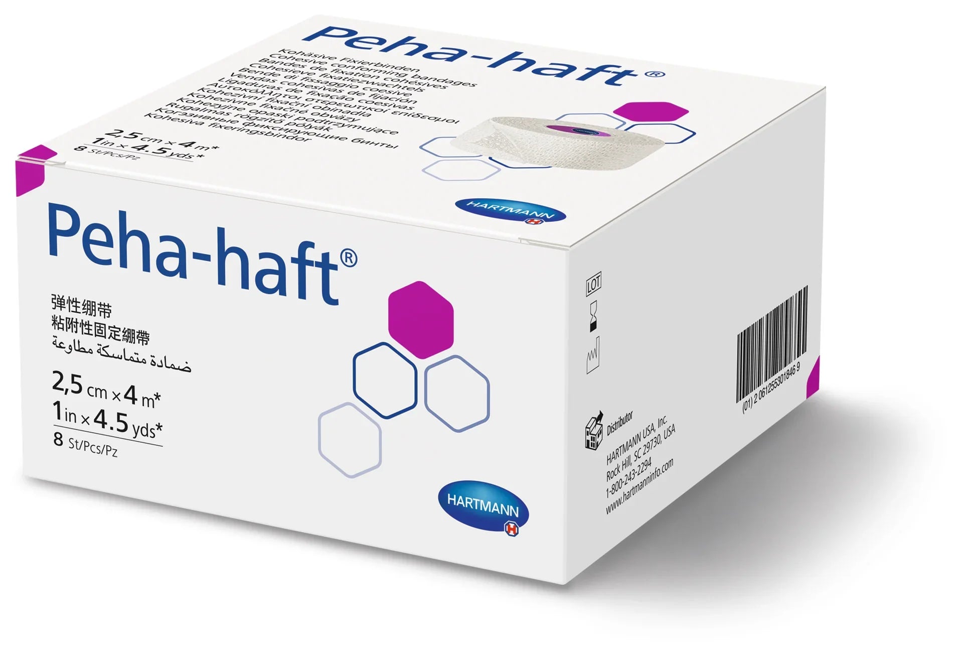 Peha-haft Cohesive Conforming Bandage 2.5cm x 4m 8 Pack - Latex-free narrow bandage for fingers