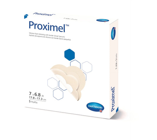 Proximel Silicone Foam Sacrum Dressing anatomically shaped for sacral wounds and pressure injuries