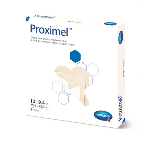 Proximel Silicone Foam Heel Dressing anatomically shaped for heel wounds and pressure injuries