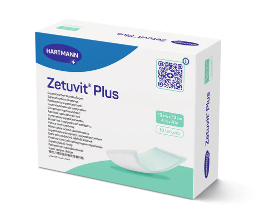 Zetuvit Plus Super Absorbent Dressing 10x10cm for heavily exuding wounds